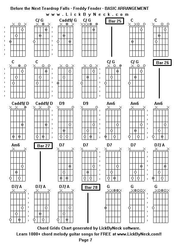 Chord Grids Chart of chord melody fingerstyle guitar song-Before the Next Teardrop Falls - Freddy Fender - BASIC ARRANGEMENT,generated by LickByNeck software.